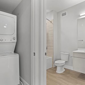 Model unit laundry room and bathroom